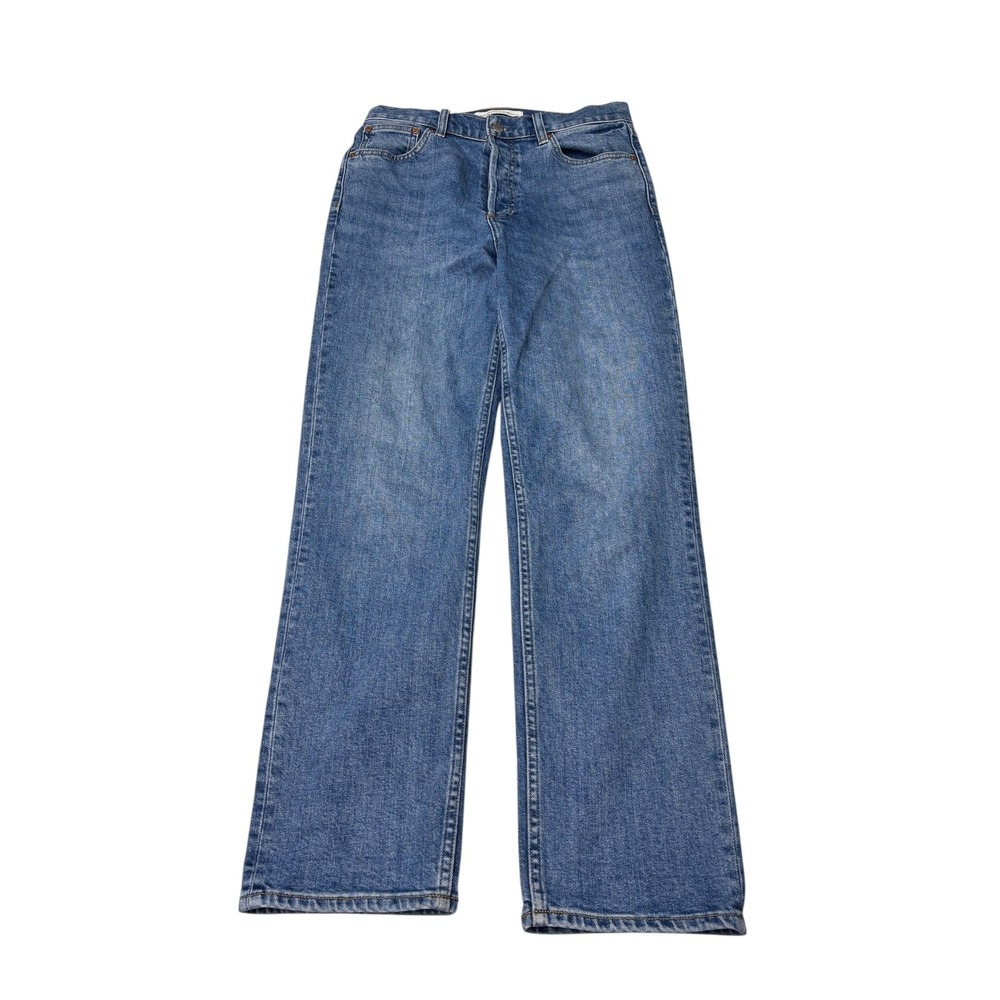 Denim Forum The Arlo High Rise Straight Blue Button Fly Jeans Womens Size 28X28